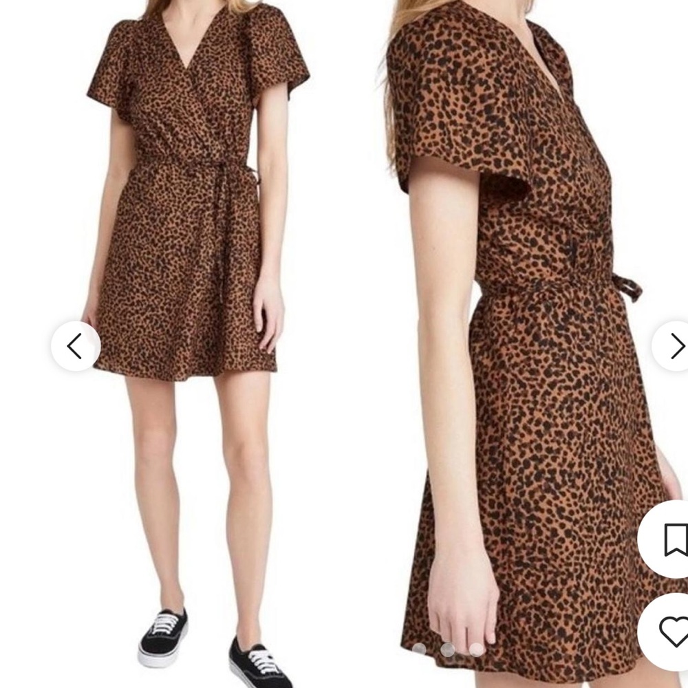 Madewell Womens Flutter Sleeve Wrap Mini Dress Size Medium Leopard Print